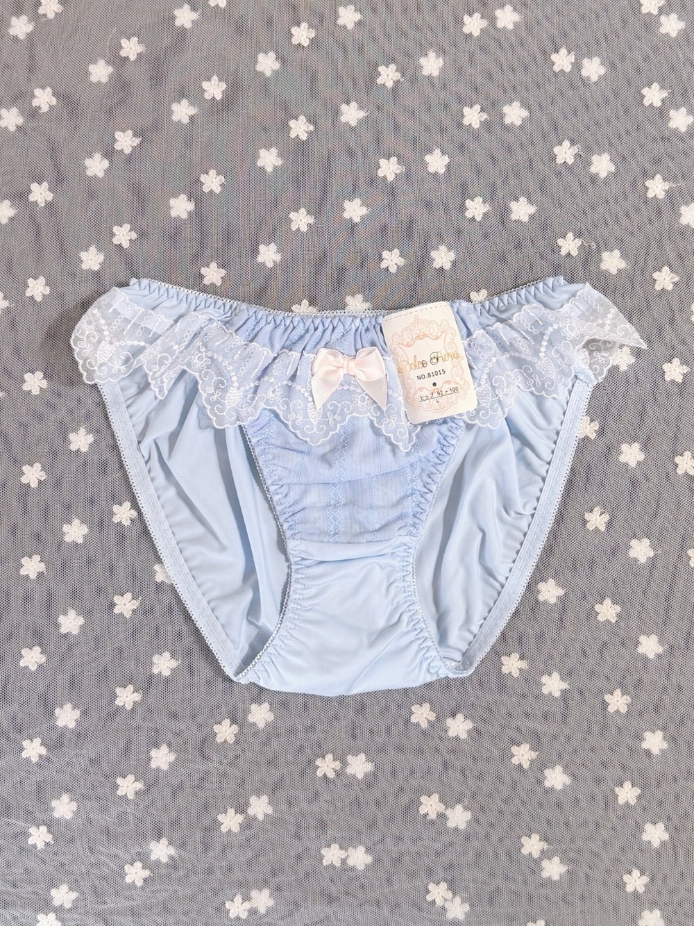 US-S/JP-L Japanese Cute Embroidery Ruffles Satin Bow Smooth Nylon Panties Girls